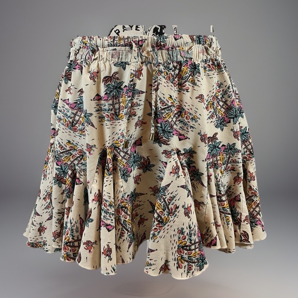 Rock & Roll Denim Tropical‎ Print Ruffle Mini Skirt Elastic Waist L